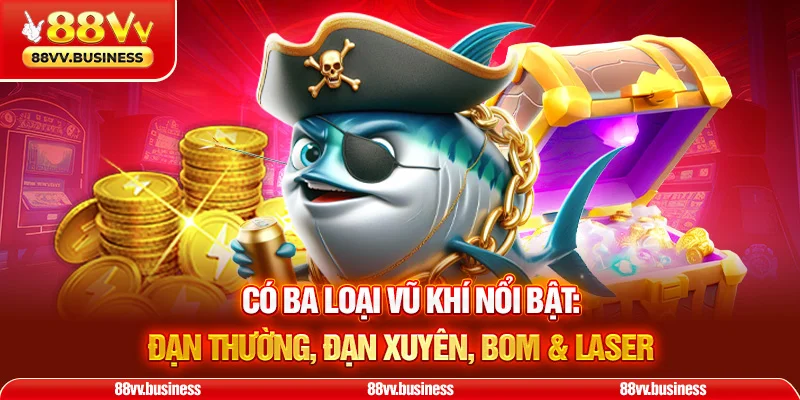 Có ba loại vũ khí nổi bật: đạn thường, đạn xuyên, bom & laser